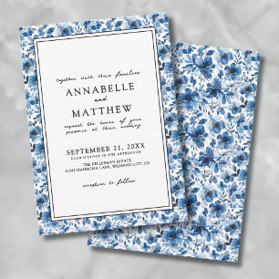Invitation Motif Botanique Bleu Élégant Mariage Floral