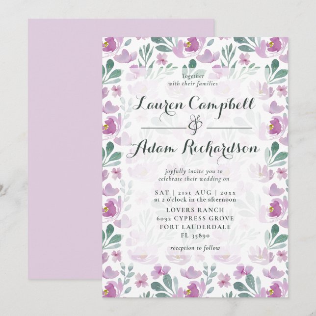 Invitation Motif botanique floral à l'aquarelle (Devant / Derrière)