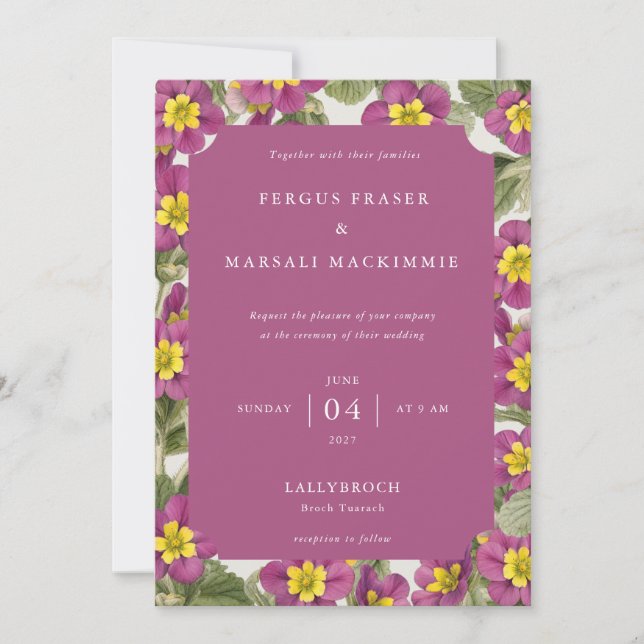 Invitation motif botanique Primevère écossaise (Devant)