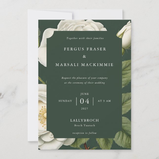 Invitation motif botanique Rose Blanche (Devant)