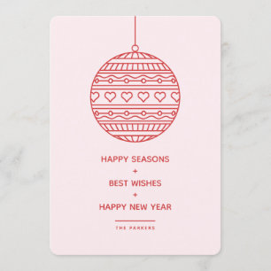 Invitation Motif branché Xmas Bauble rose et rouge