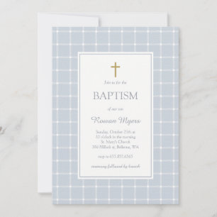 Invitation Motif carreauté texturé raffiné pour baptême garço