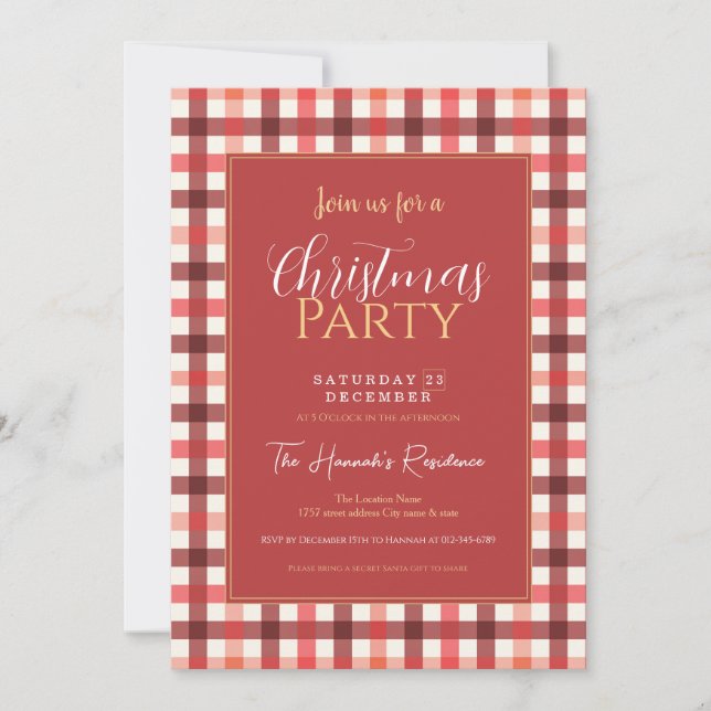Invitation Motif carreaux rouge hivernal Gingham carreauté (Devant)
