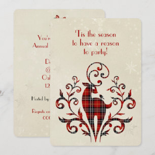 Invitation Motif Cerf Carreaux Tartan sur Flocon de Neige