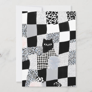 Invitation Motif chat noir gingham à carreaux mixtes guépard