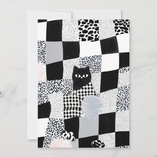 Invitation Motif chat noir gingham à carreaux mixtes guépard  (Devant)