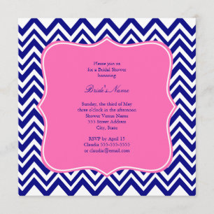 Invitation Motif Chevron bleu Monogram Navy avec rose chaud