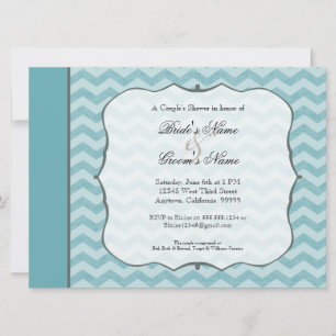 Invitation Motif Chevron Cadre Douche Couple Turquoise