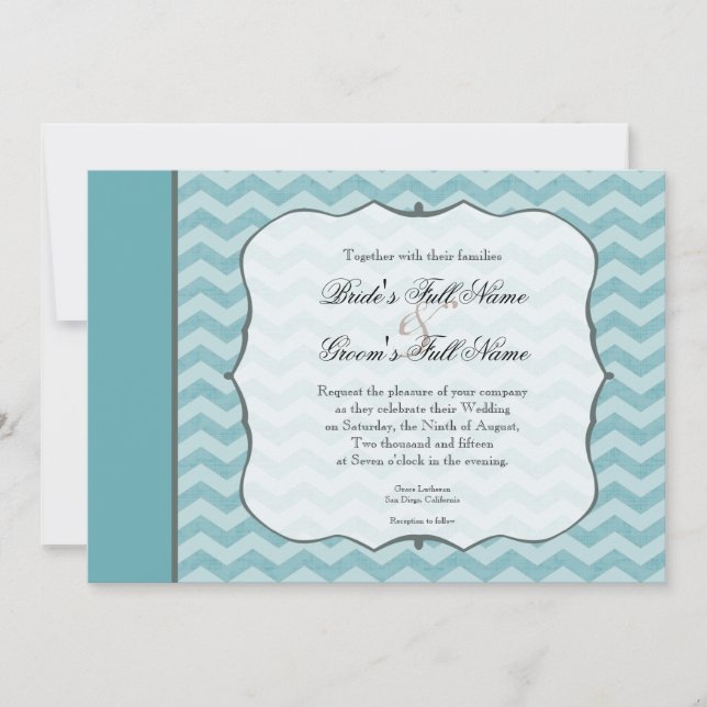 Invitation Motif Chevron  cadre Mariage bleu Turquoise (Devant)