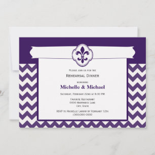 Invitation Motif Chevron Fleur de Lis Événement Violet Blanc