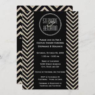 Invitation Motif Chevron noir et beige Art déco