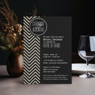 Invitation Motif Chevron noir et beige Art déco