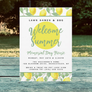 Invitation Motif Citron Joyeux Jaune Vert Fête de Jardin BBQ