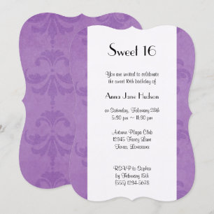 Invitation Motif Damas, Damas pourpres, Sweet 16