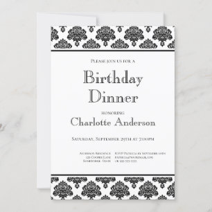 Invitation Motif Damas noir & blanc Anniversaire Dîner
