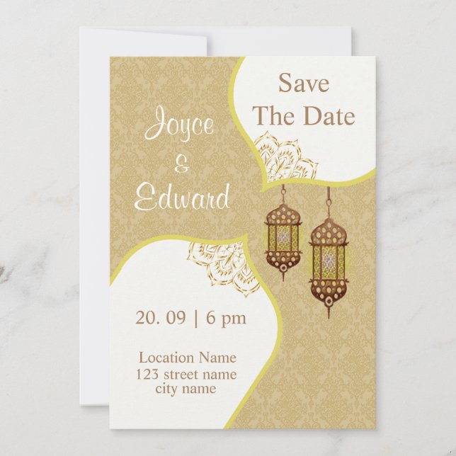 Invitation Motif Damassé Pour Mariage Islamique (Devant)