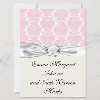 Invitation motif damassé rose et blanc doux