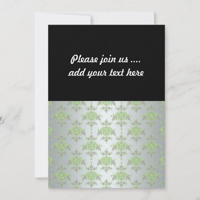 Invitation Motif damassé vert pâle et blanc argenté (Devant)