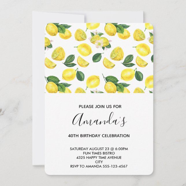 Invitation Motif d'aquarelle aux citrons jaunes (Devant)