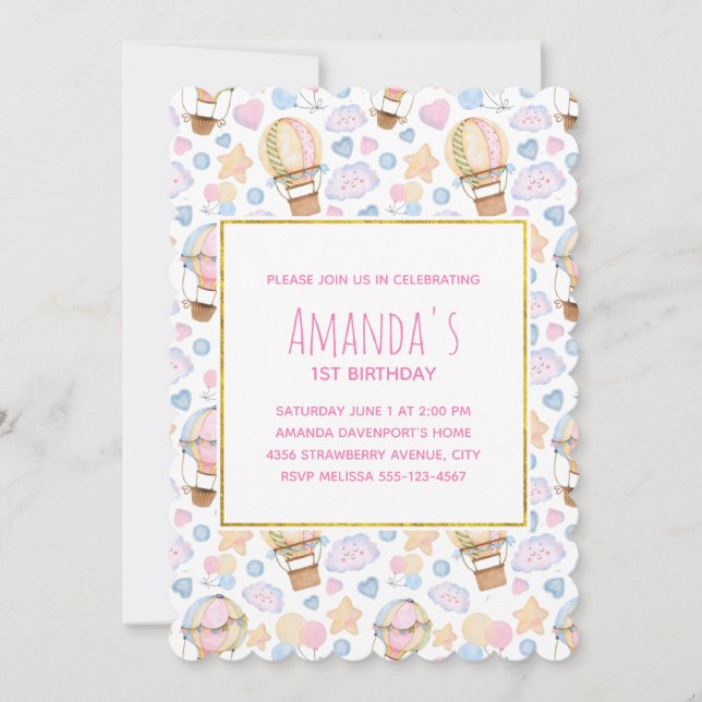 Invitation Motif d'aquarelle de ballon à air chaud (Devant)