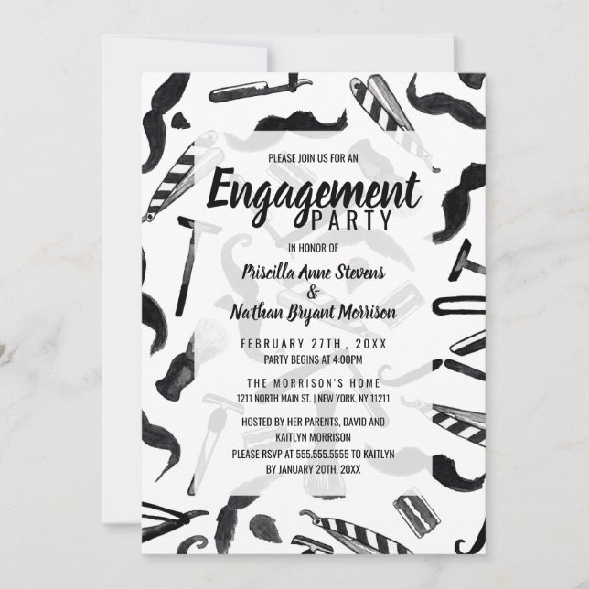 Invitation Motif d'aquarelle Mustache Razor Shaver (Devant)