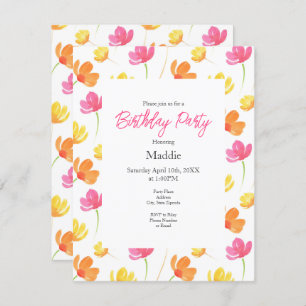 Invitation Motif d'aquarelle rose jaune