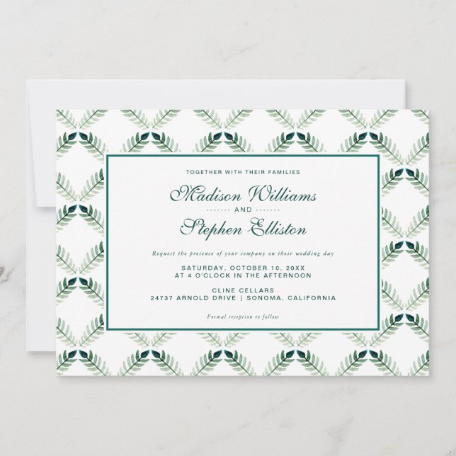 Invitation Motif d'aquarelle végétale verte - Mariage (Devant)