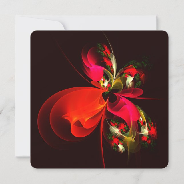 Invitation Motif d'art abstrait moderne floral rouge-vert #02 (Devant)
