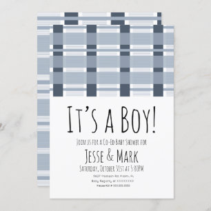 Invitation Motif de Baby shower Plaid bleu C’est un garçon