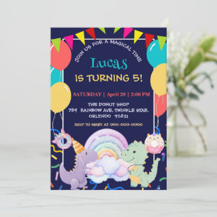 Invitation Motif de ballon donut arc-en-ciel licorne dinosaur