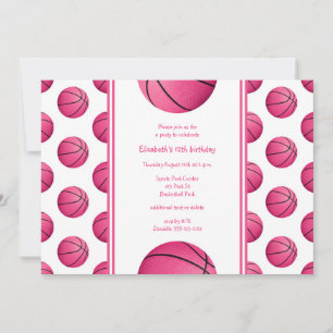 Invitation motif de ballons de basket roses pour une fête d'a