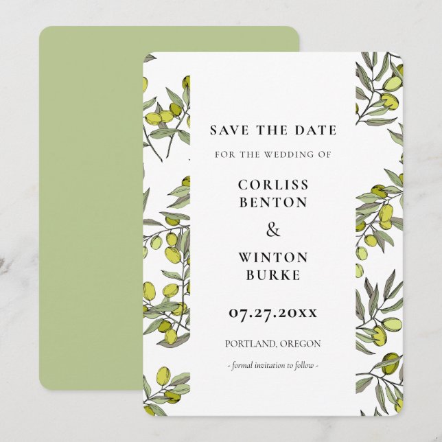 Invitation Motif de branche d'olivier Enregistrer la date Inv (Devant / Derrière)