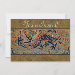 Invitation Motif de broderie en soie de dragon chinois antiqu