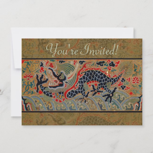 Invitation Motif de broderie en soie de dragon chinois antiqu (Devant)