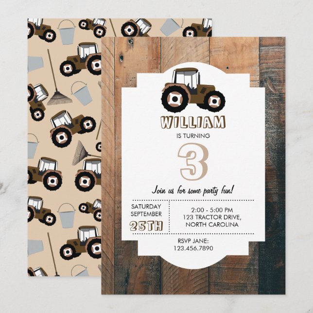 Invitation Motif de camion tracteur pour anniversaire d'équip (Devant / Derrière)