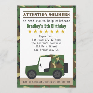 Invitation Motif de camouflage militaire garçon anniversaire