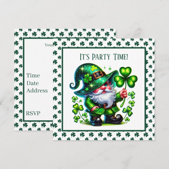 Invitation Motif de carreaux de trèfle cool lutin (Devant / Derrière)