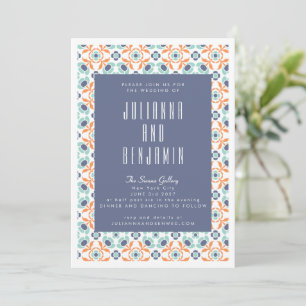Invitation Motif de carreaux géométriques vintage en bleu pou