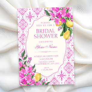 Invitation Motif de carreaux roses art floral shower de maria