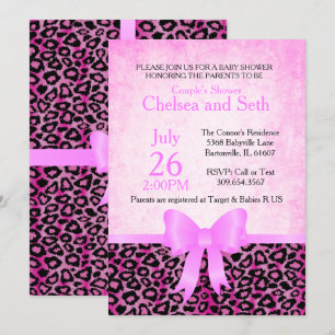 Invitation Motif de chat animal Jaguar  rose  Baby Girl Showe