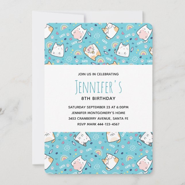 Invitation Motif de chaton mignon Anniversaire fantaisiste (Devant)
