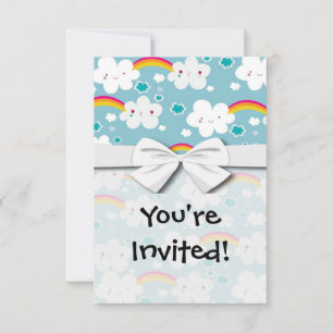 Invitation motif de ciel arc-en-ciel et nuage kawaii heureux