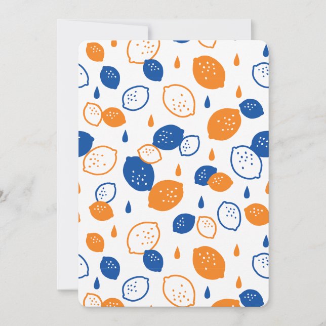 Invitation Motif de citron bleu et orange ludique à thème fru (Devant)