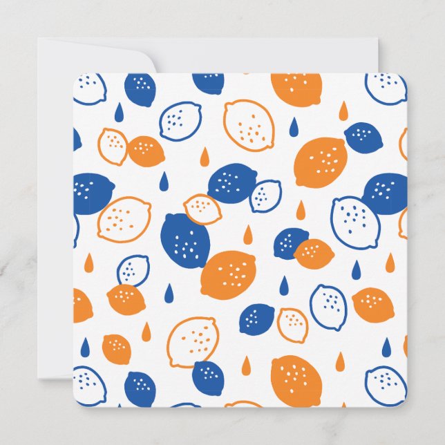 Invitation Motif de citron bleu et orange, thème fruité ludiq (Devant)