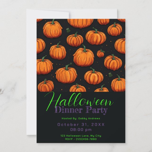 Invitation Motif de citrouille noir pour soirée de Halloween (Devant)