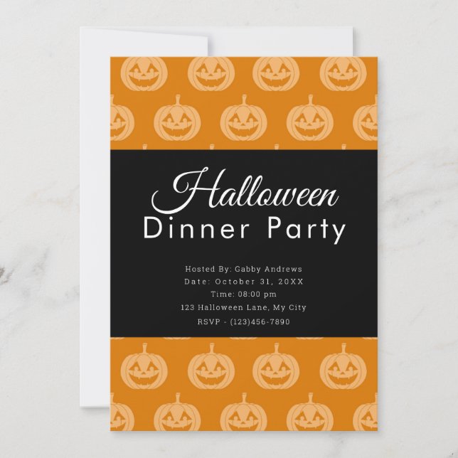 Invitation Motif de citrouille pour soirée de dîner d'Hallowe (Devant)