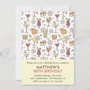 Invitation Motif de cocktail Champagne Rétro 88e anniversaire