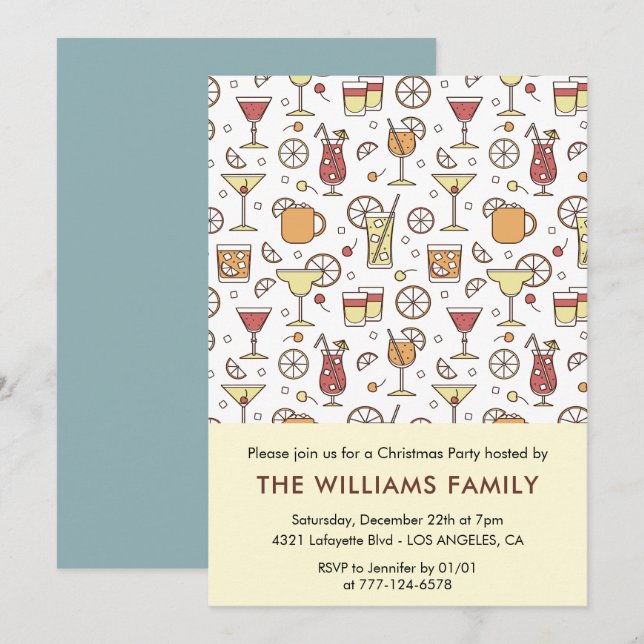 Invitation Motif de cocktail de fête de Noël  (Devant / Derrière)