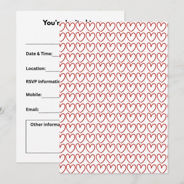 Invitation Motif de cœur d'amour (Devant / Derrière)
