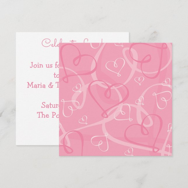 Invitation Motif de cœur rose (Devant / Derrière)